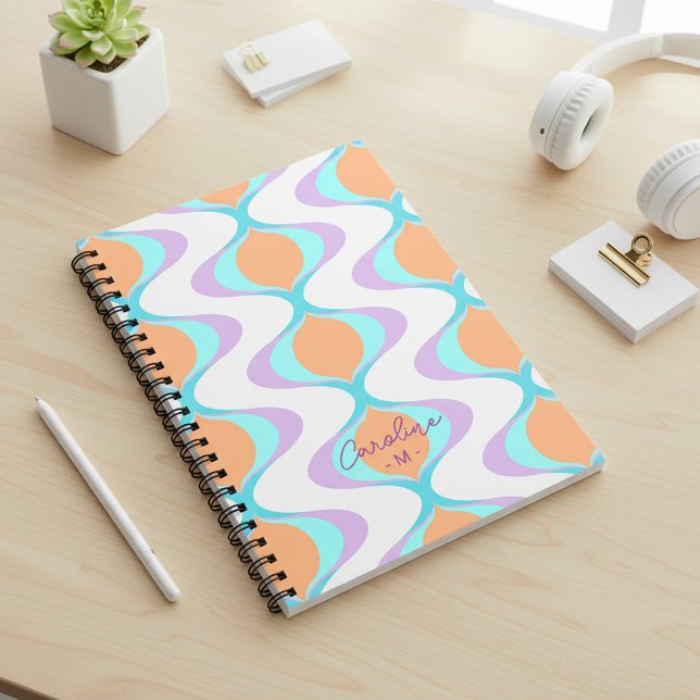 Cuaderno Personalizado Pastel Violet Naranja Aqua Ogee Wave (Subido por el creador)