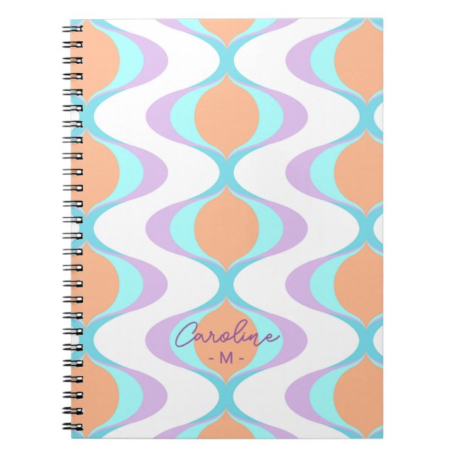 Cuaderno Personalizado Pastel Violet Naranja Aqua Ogee Wave (Frente)