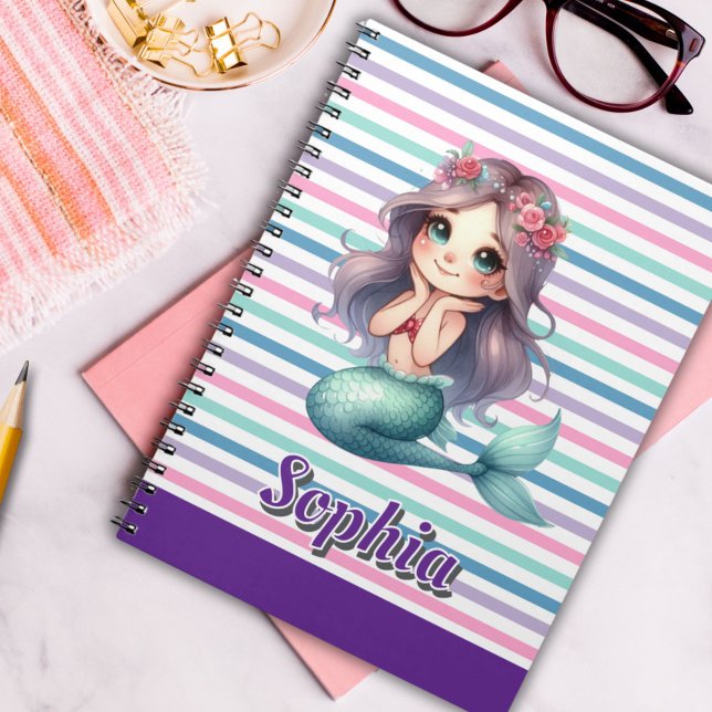 Cuaderno Personalizado Patrón a rayas de Sirena (Subido por el creador)