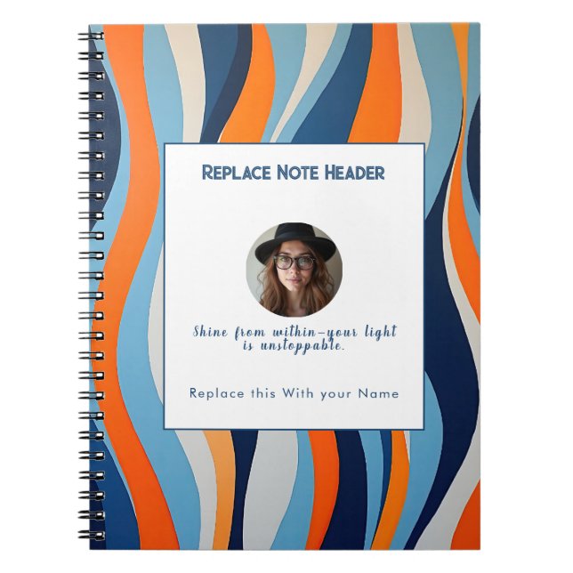 Cuaderno Personalizado Patrón de Onda Azul y Naranja  (Frente)