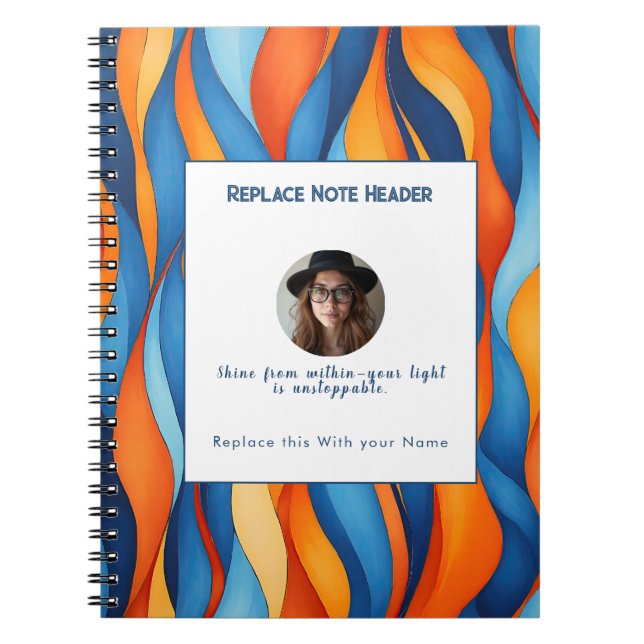 Cuaderno Personalizado patrón de onda azul y naranja  (Frente)