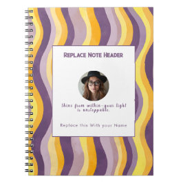 Cuaderno Personalizado Patrón de Onda Lavanda y Amarillo