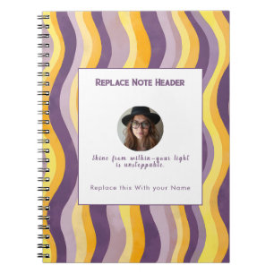 Cuaderno Personalizado Patrón de Onda Lavanda y Amarillo