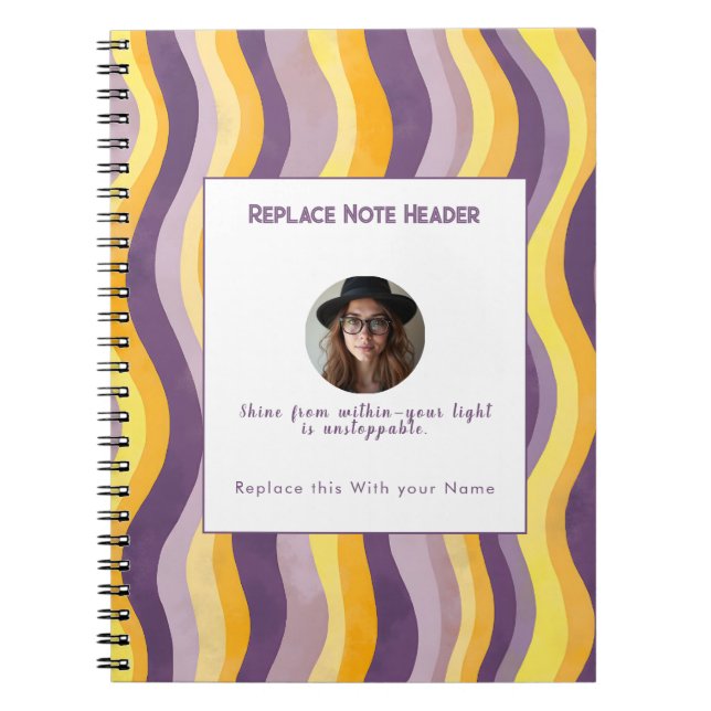 Cuaderno Personalizado Patrón de Onda Lavanda y Amarillo  (Frente)