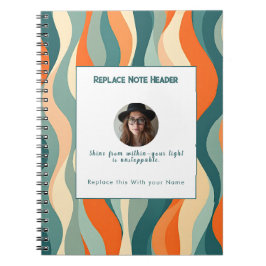 Cuaderno Personalizado Patrón de Onda Naranja y Turquesa