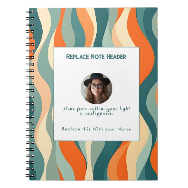 Cuaderno Personalizado Patrón de Onda Naranja y Turquesa  (Frente)