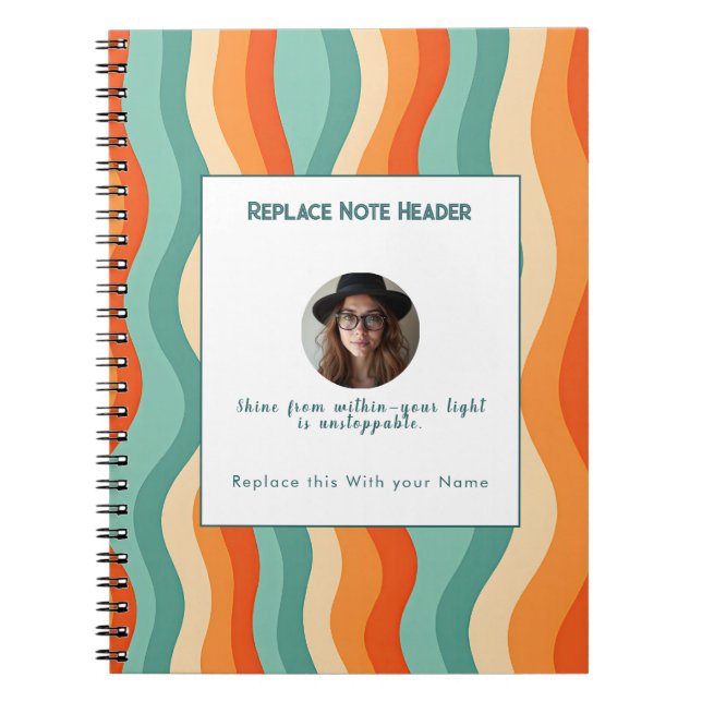 Cuaderno Personalizado Patrón de Onda Naranja y Turquesa  (Frente)