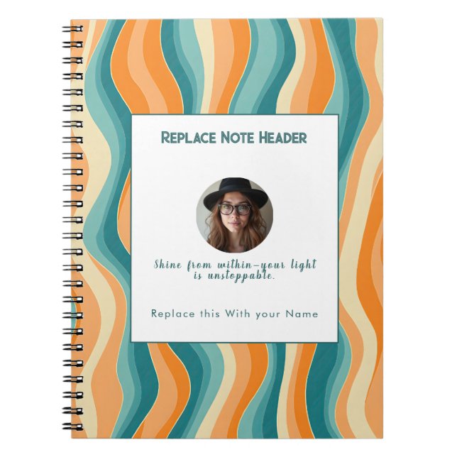 Cuaderno Personalizado Patrón de Onda Naranja y Turquesa  (Frente)