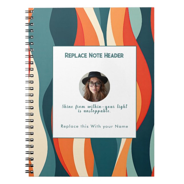 Cuaderno Personalizado Patrón de Onda Naranja y Turquesa  (Frente)