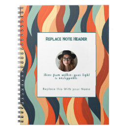 Cuaderno Personalizado Patrón de Onda Naranja y Turquesa
