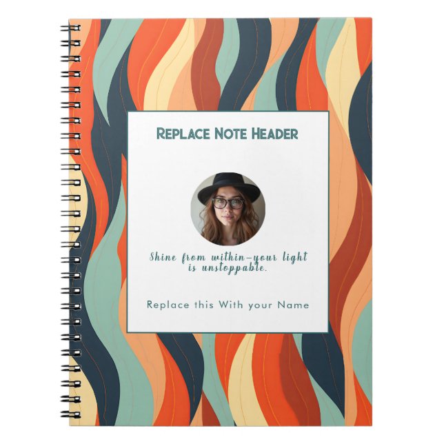 Cuaderno Personalizado Patrón de Onda Naranja y Turquesa  (Frente)