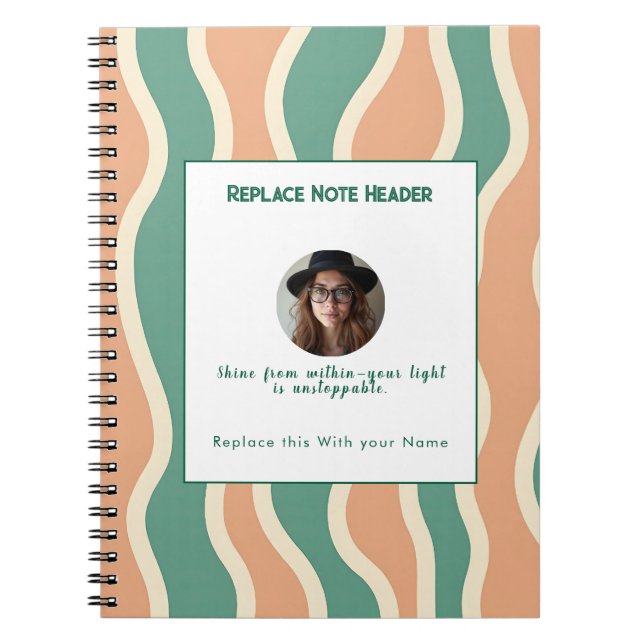 Cuaderno Personalizado patrón de onda verde y naranja  (Frente)