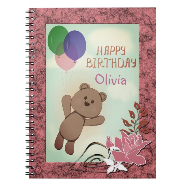 Cuaderno Personalizado, personal, cumpleaños, oso Teddy (Frente)