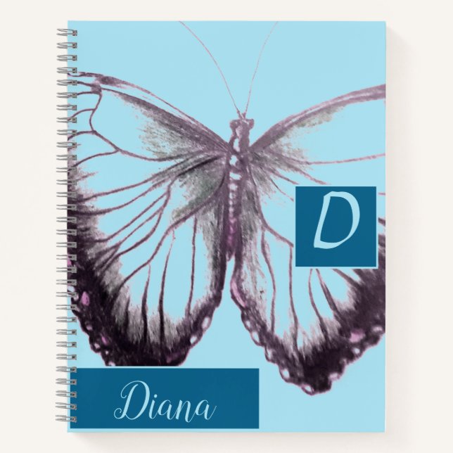 Cuaderno Personalizado por mariposa de nombre (Anverso)