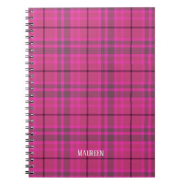 Cuaderno Personalizado preppy color rosa y morado tartán mo