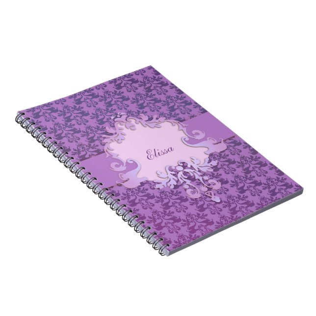 Cuaderno personalizado púrpura damasco elefante (Lado Derecho)