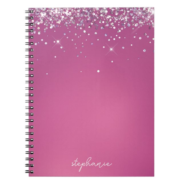 Cuaderno Personalizado Purpurina rosa moderno (Frente)