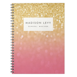 Cuaderno personalizado purpurina rosado de Ombre