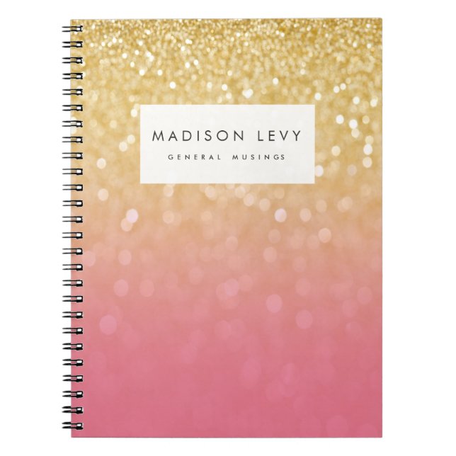 Cuaderno personalizado purpurina rosado de Ombre (Frente)