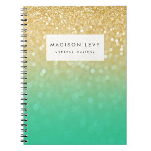 Cuaderno personalizado purpurina verde azulado de