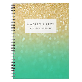 Cuaderno personalizado purpurina verde azulado de