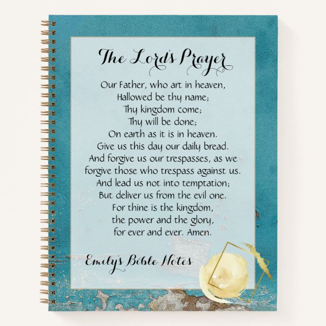 Cuaderno personalizado que contiene la plegaria de (Anverso)