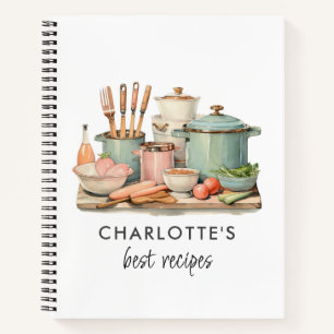 Cuaderno Personalizado Recetas Pots Food Utensils Plantilla