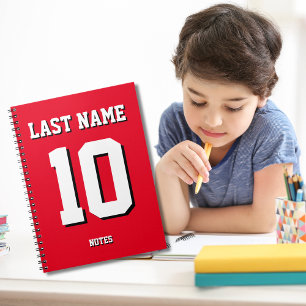 Cuaderno Personalizado Red Apellidos Sports Número de Jerse