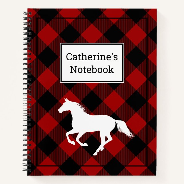 Cuaderno Personalizado Red Buffalo Plaid Horse Lover (Anverso)