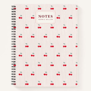 Cuaderno Personalizado Retro Cereza y Rojo y Crema a Rayas