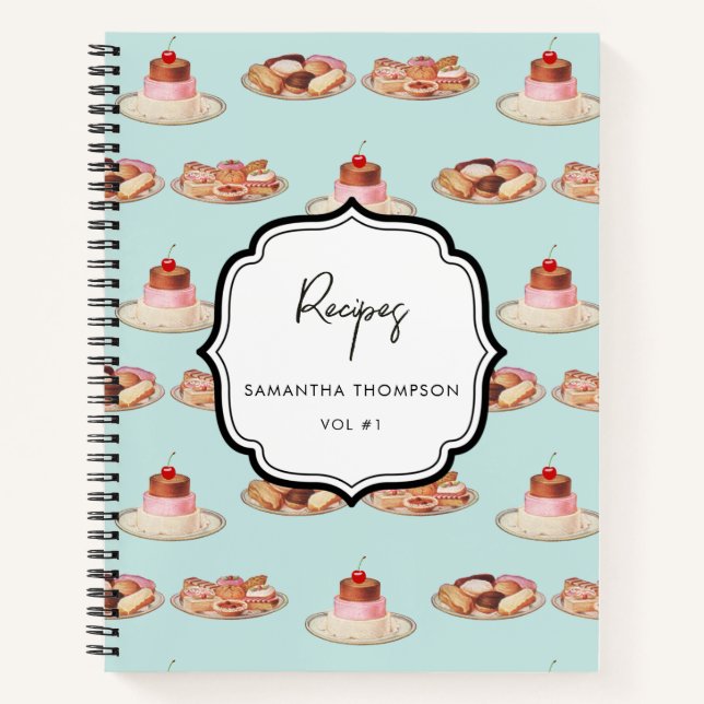 Cuaderno Personalizado Retro Dessert Receta de panadería (Anverso)