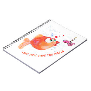 Cuaderno Personalizado romántico de peces y gusanos diverti