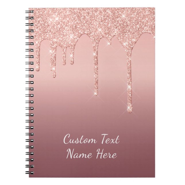 Cuaderno Personalizado Rosa de texto Oro Purpurina Rubor Pe (Frente)