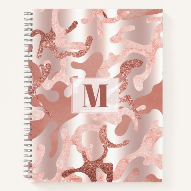 Cuaderno Personalizado Rosa metálico Purpurina de oro Marbl (Anverso)