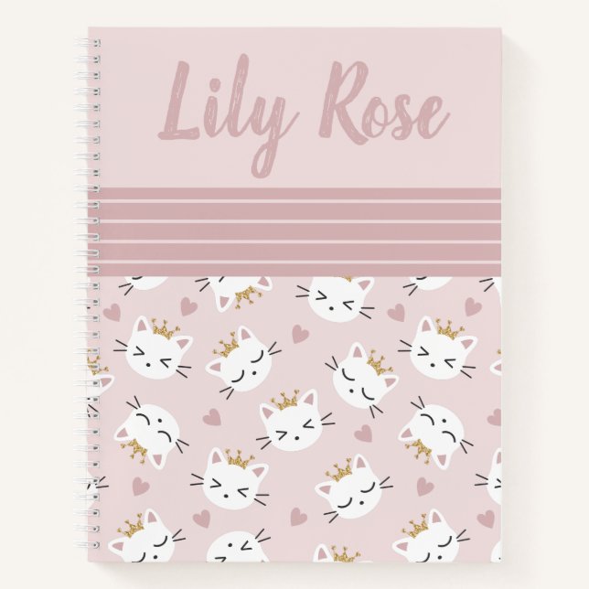 Cuaderno Personalizado Rosa Patrón de Gato Lindo p (Anverso)