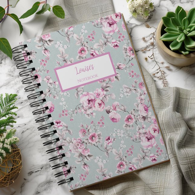 Cuaderno Personalizado Rosa Vintage (Vintage Rose Green Spiral Notebook)