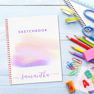 Cuaderno Personalizado sketchbook pinceles rosa morado
