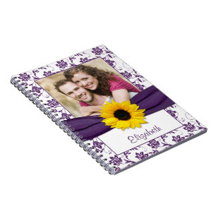 Cuaderno personalizado Sunflower Purple Damask
