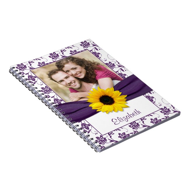 Cuaderno personalizado Sunflower Purple Damask (Lado Derecho)
