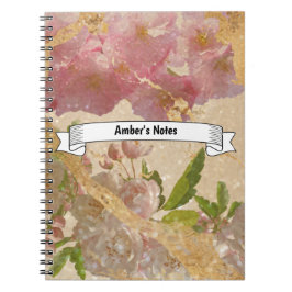 Cuaderno Personalizado Texto Elegante Dorado Shimmer Floral
