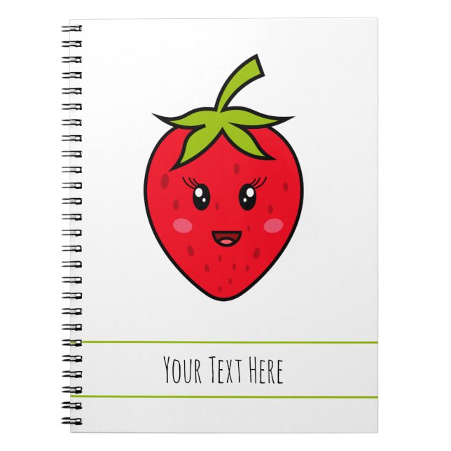Cuaderno Personalizado Texto Fresa roja Cute Kawaii Fruta (Frente)