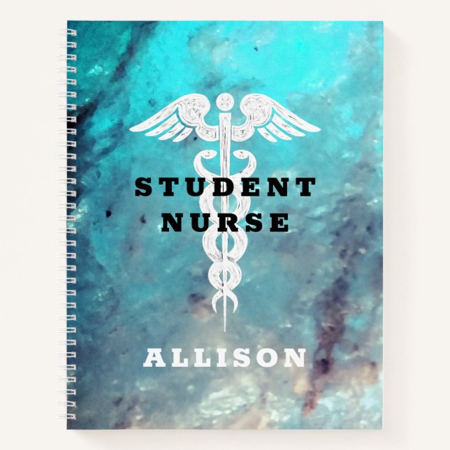Cuaderno Personalizado Turquesa de Enfermería Médica Caduce (Anverso)