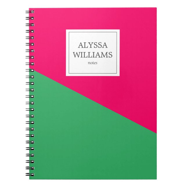 Cuaderno Personalizado verde rosado caliente personalizada  (Frente)
