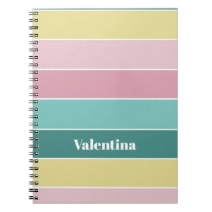 Cuaderno Personalizado verde rosado franjas de bloque de co