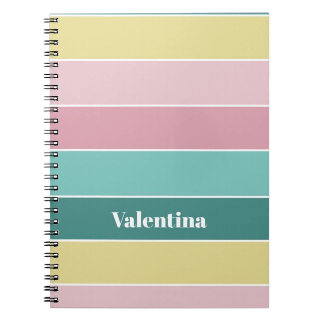 Cuaderno Personalizado verde rosado franjas de bloque de co (Frente)