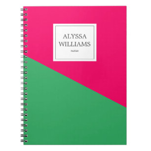 Cuaderno Personalizado verde rosado giratorio moderno