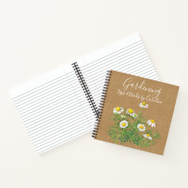 Cuaderno Personalizado Vintage Chamomile Flowers Faux Jute  (Interior)