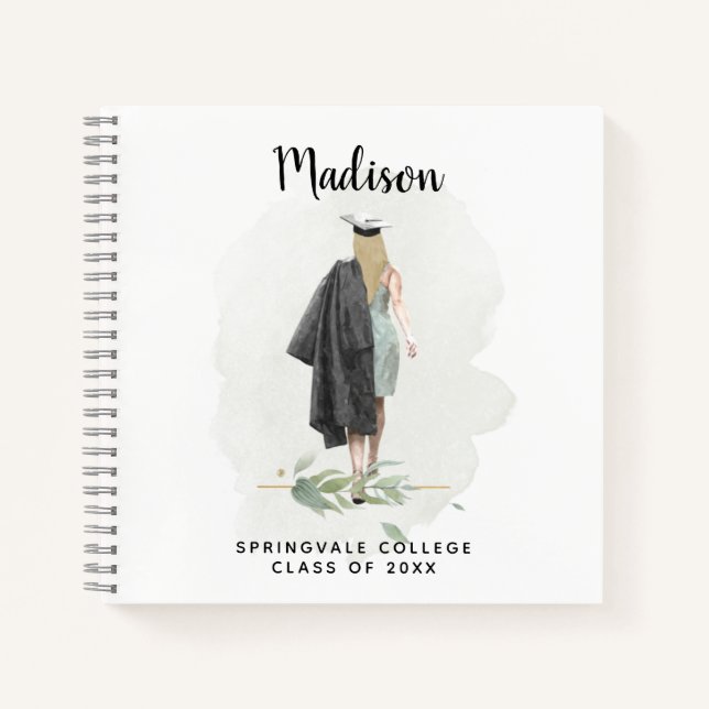 Cuaderno Personalizado Watercolor Chica Graduación Fiesta I (Anverso)