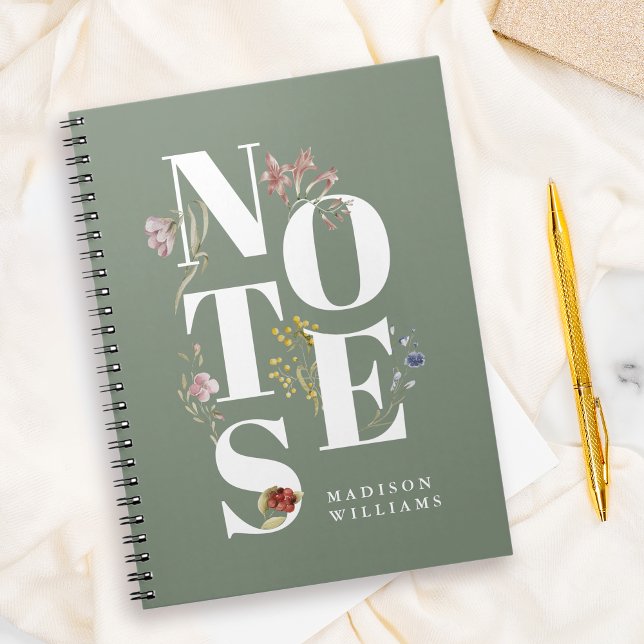 Cuaderno Personalizado Watercolor Wildflowers Floral Notes (Personalize with your name or other desired text.)