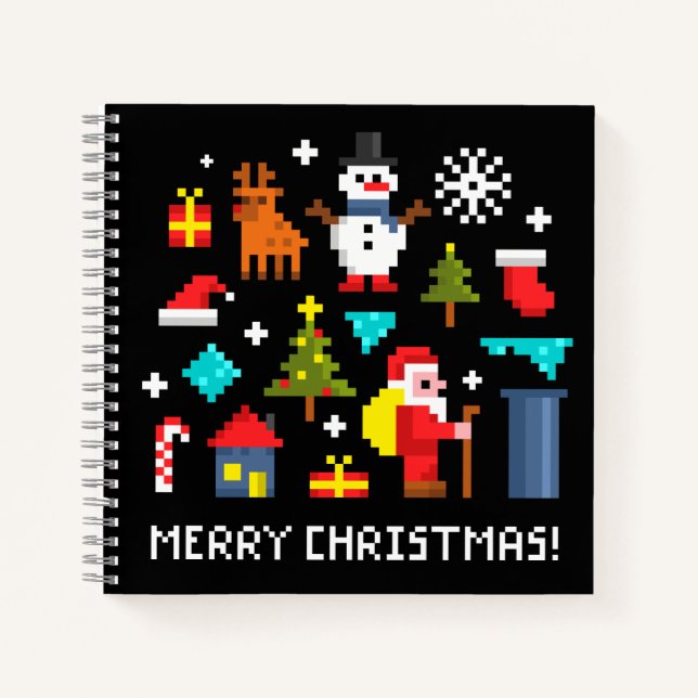 Cuaderno Personalizados de píxeles navideños (Anverso)